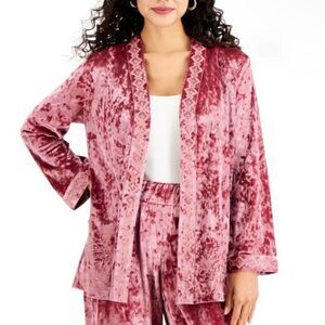 JM Collection Pink Crushed Velvet Embroidered Cardigan Size Petite Large